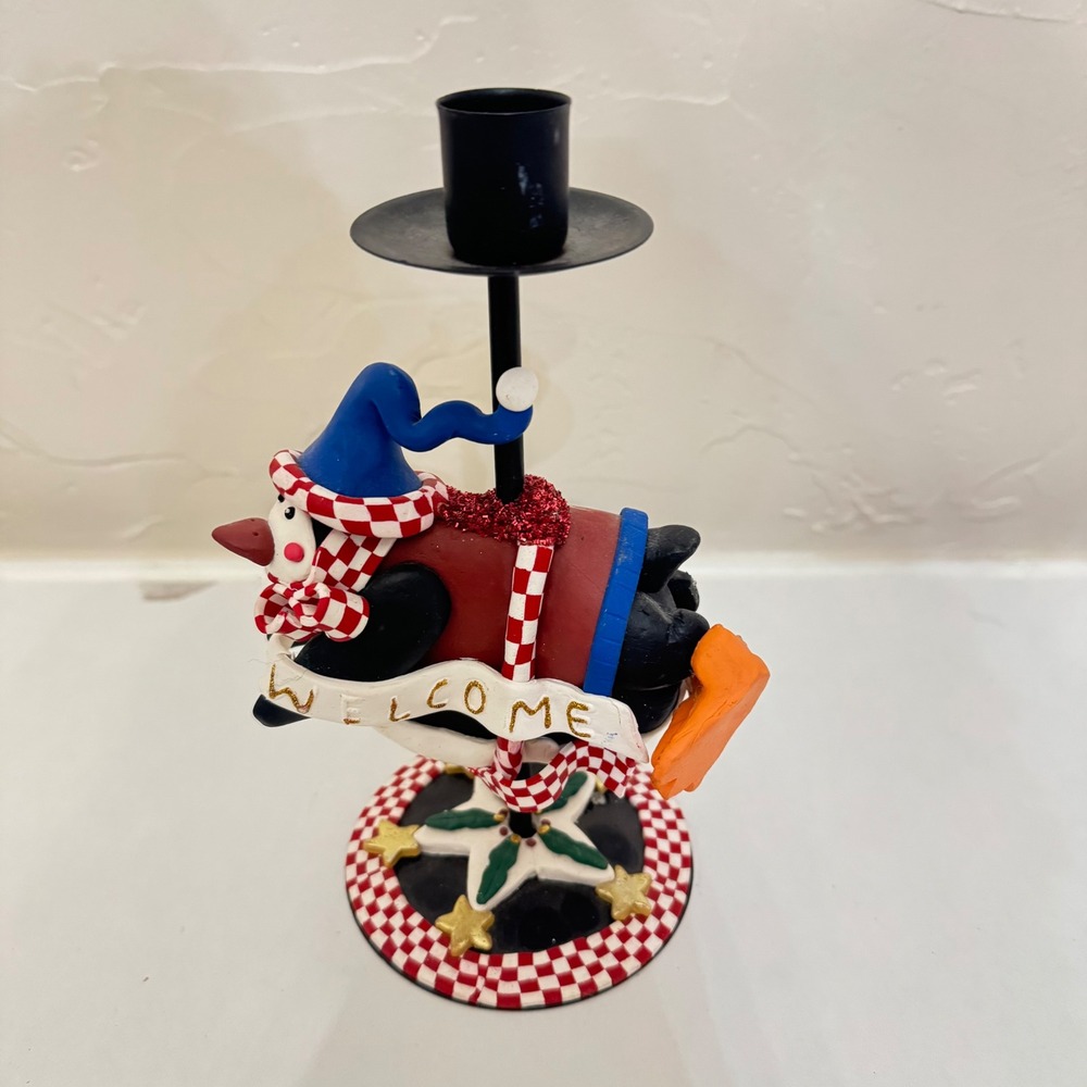 Vintage Welcome Winter Penguin Taper Candle‎ Holder J215148A Christmas